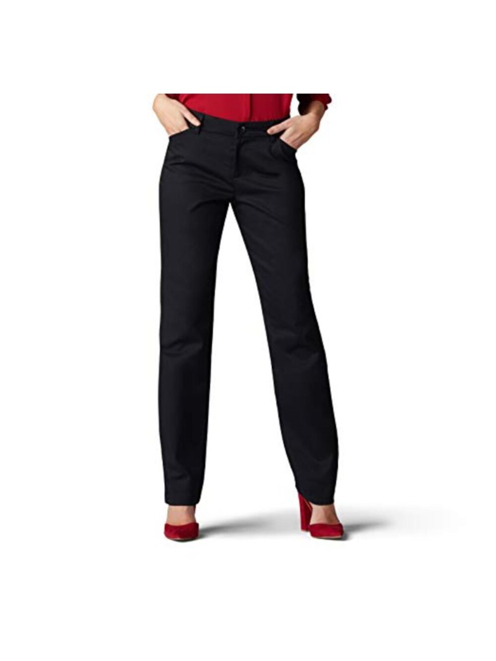 Wrinkle Free Relaxed Fit Straight Leg Pants Mid Rise Slacks Cotton Spandex
